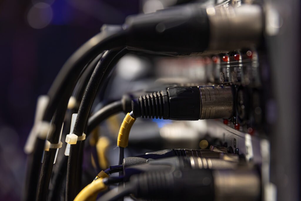 Sound connectors included in the audio mixer close up. - Kanineetech System Solutions
